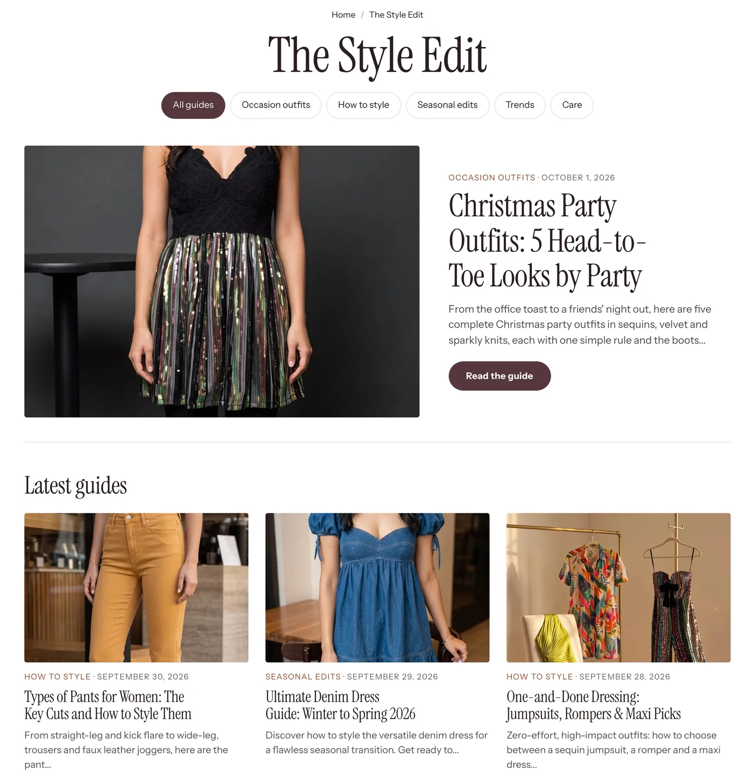 The Style Edit, Bezza’s blog: a featured guide to Christmas party outfits and the latest guides below it