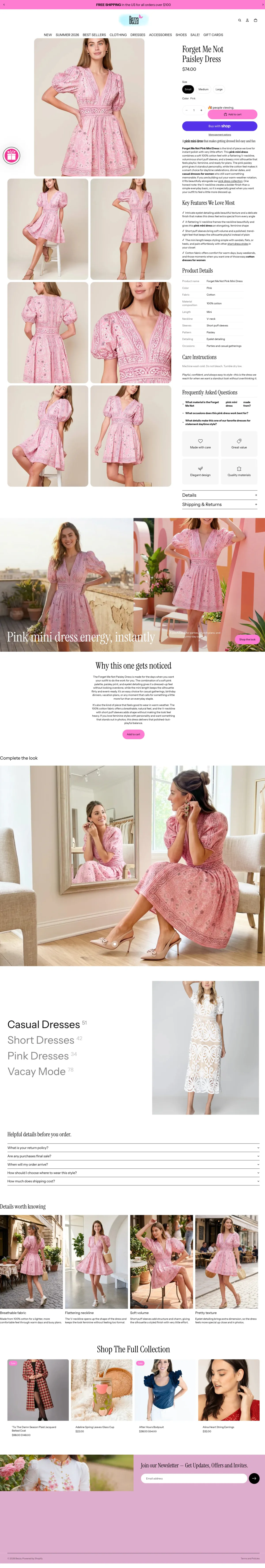 A live Bezza product hero page, scrolling past the theme’s own buy box into the story and complements below it