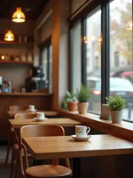 Café — one of the stock scenes a reel can be shot in, standing empty with no product in it