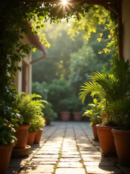 Garden patio — one of the stock scenes a reel can be shot in, standing empty with no product in it