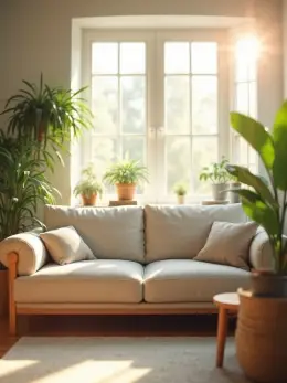 Home living room — one of the stock scenes a reel can be shot in, standing empty with no product in it