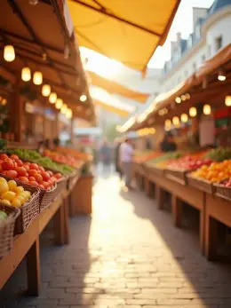 Market — one of the stock scenes a reel can be shot in, standing empty with no product in it