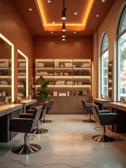 Salon — one of the stock scenes a reel can be shot in, standing empty with no product in it